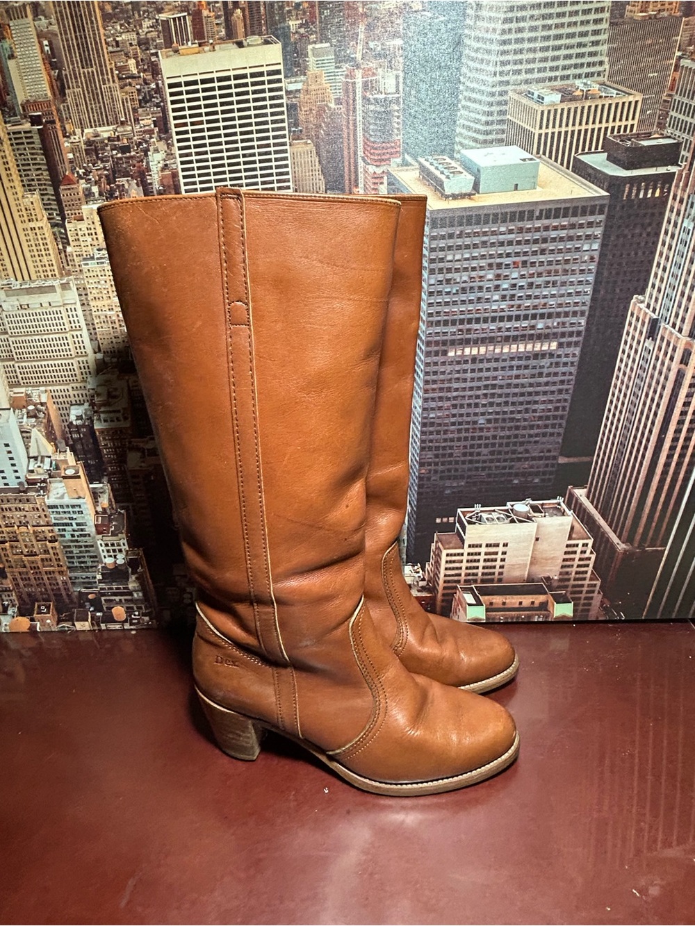 Dexter Cognac Leather Mid-Calf Heeled Boots